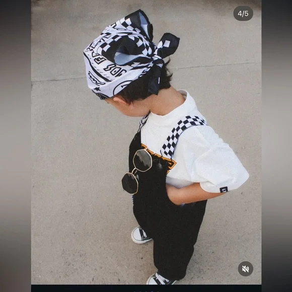 Kids Black Overalls with Checkered Straps ⚡️ - Picture 4 of 5